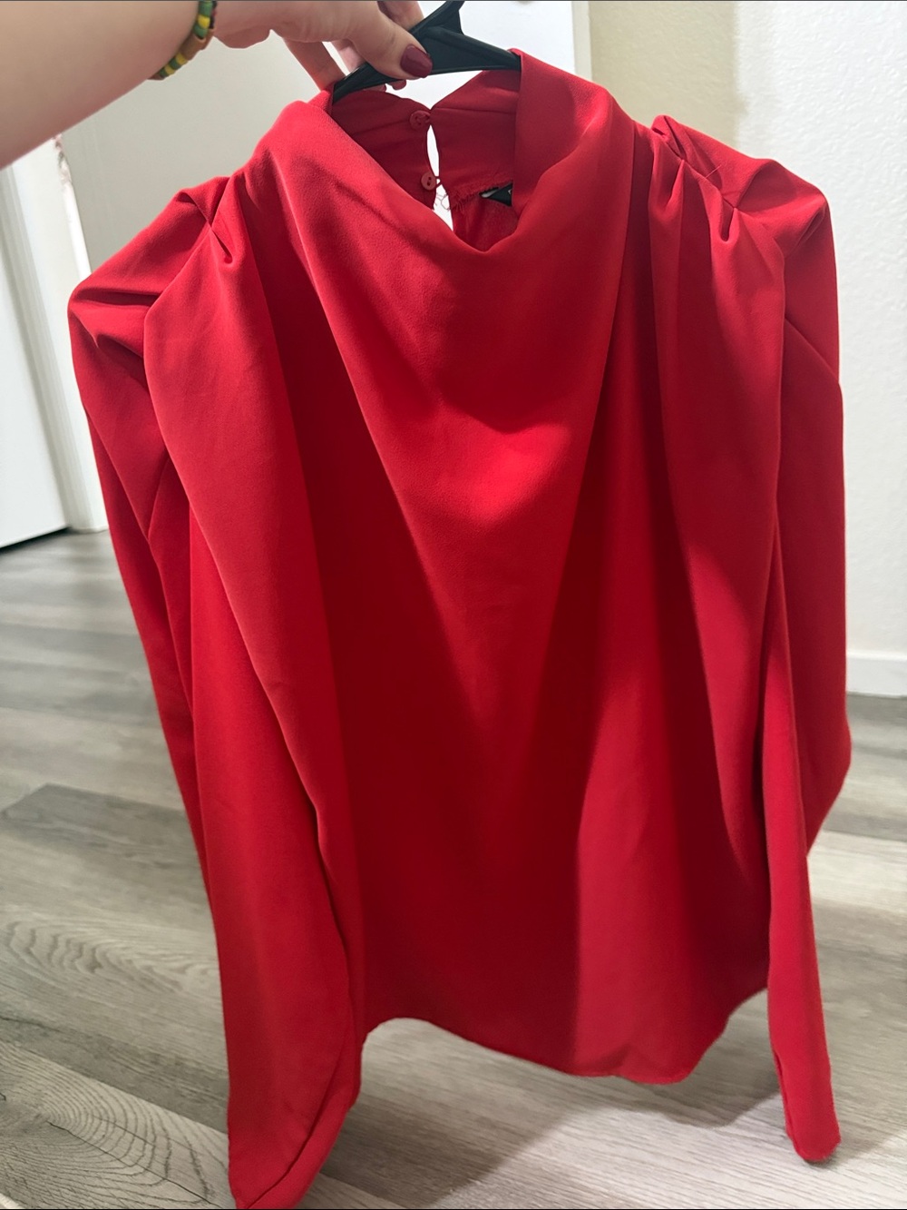 Zara Red Draped Neck Long-Sleeve Top